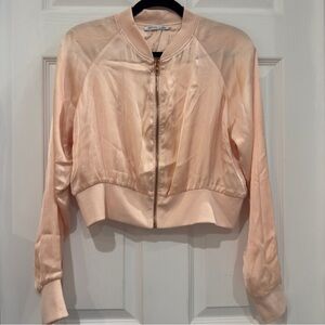 Zara Baby Pink Lightweight Satin Cropped Bomber Jacket